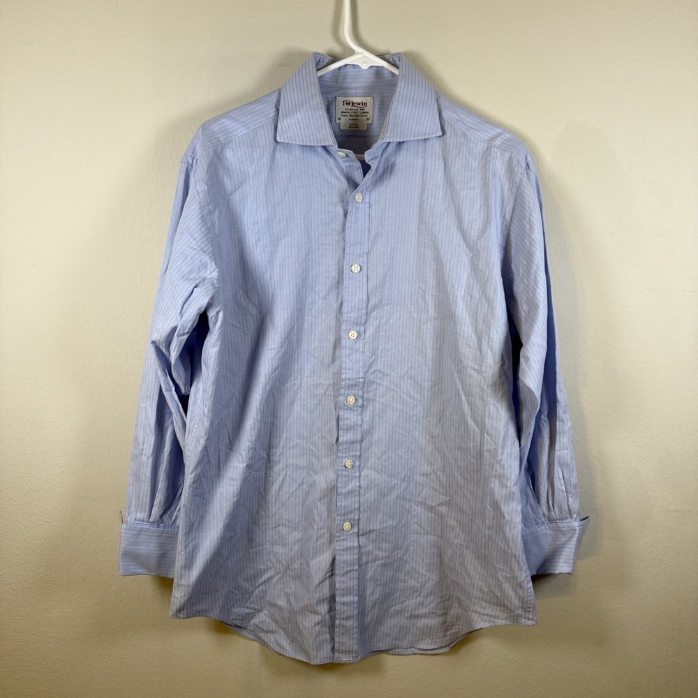 T.M. Lewin Cotton White Blue Stripe Lewin Slim Fit Dress Shirt 16 / 33 Tailored‎